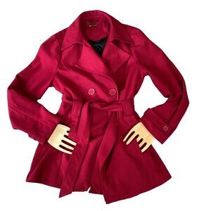 Jou Jou Red Peacoat/Trenchcoat Double Breasted Sz L #301C